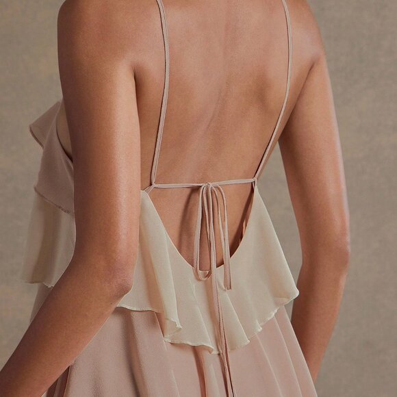 Multicolor Party Women's Colorblock Ruffle Hem Elegant Maxi Halter Dress - Picture 5 of 5